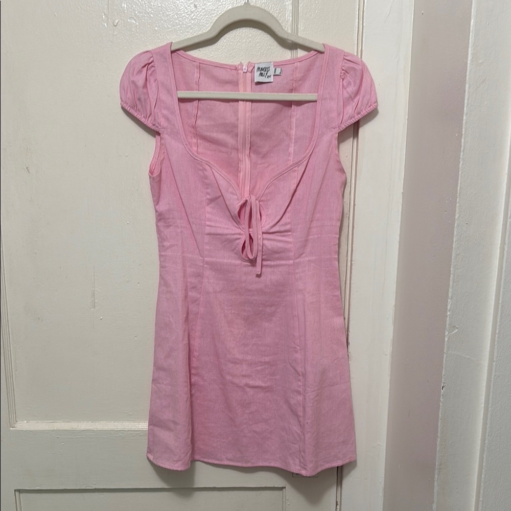 Pink Mini Dress with Puff Sleeves